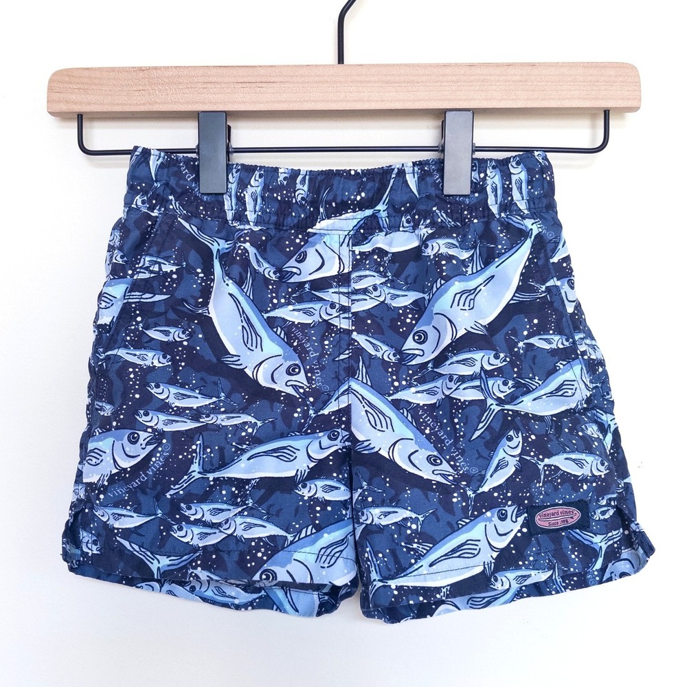 Vineyard Vines Swim Shorts Blue Fish Print Mesh Lining Toddler Boys Size 2T